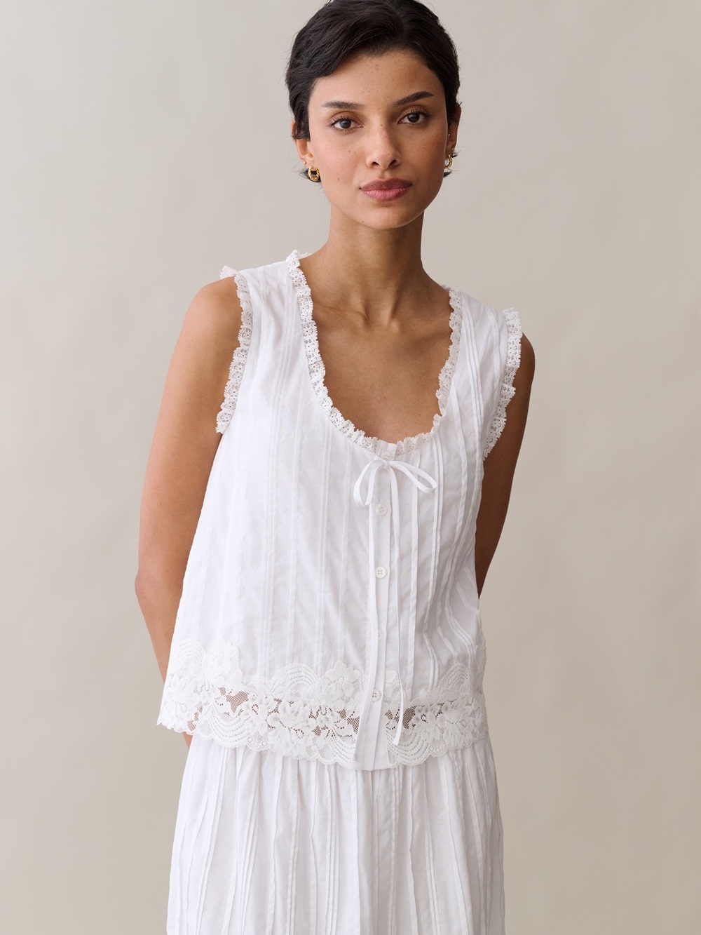 NWT Few Moda Vanya Cotton Top size Medium M white lace tank Sorella